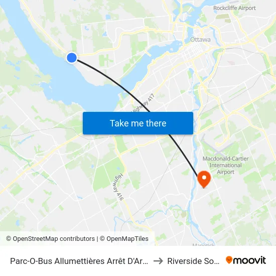 Parc-O-Bus Allumettières Arrêt D'Arrivée to Riverside South map
