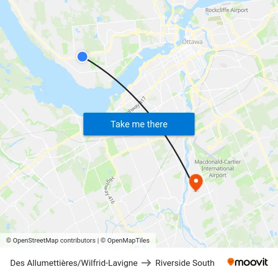 Des Allumettières/Wilfrid-Lavigne to Riverside South map