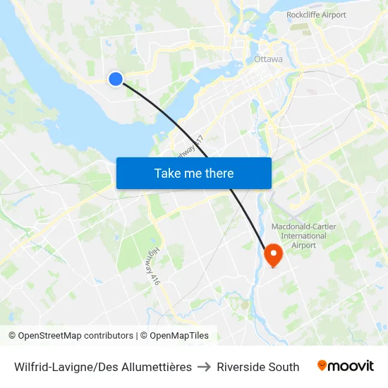 Wilfrid-Lavigne/Des Allumettières to Riverside South map