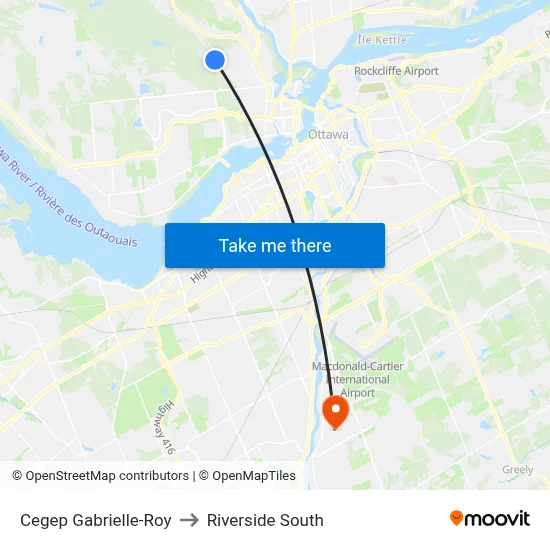 Cegep Gabrielle-Roy to Riverside South map