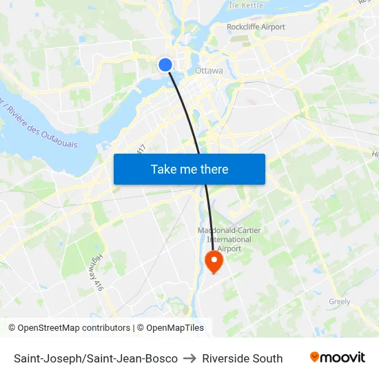Saint-Joseph/Saint-Jean-Bosco to Riverside South map