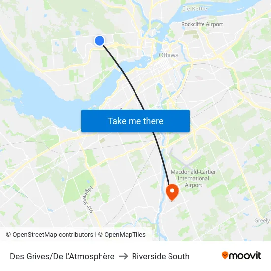 Des Grives/De L'Atmosphère to Riverside South map