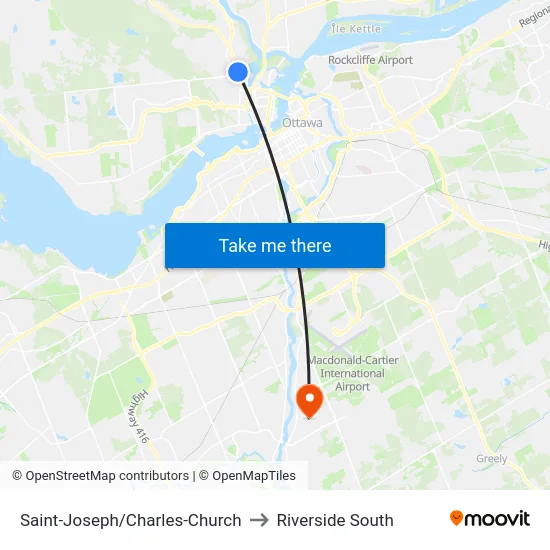 Saint-Joseph/Charles-Church to Riverside South map