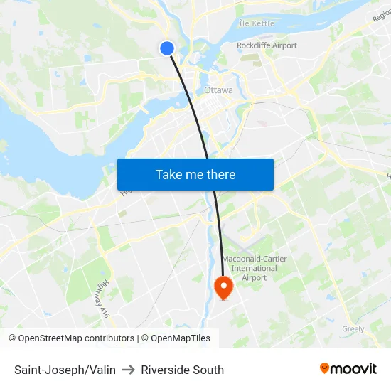 Saint-Joseph/Valin to Riverside South map