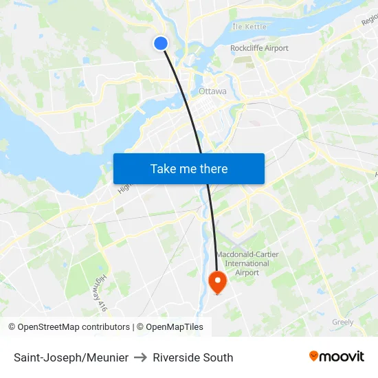 Saint-Joseph/Meunier to Riverside South map