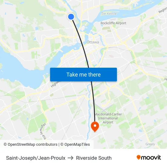 Saint-Joseph/Jean-Proulx to Riverside South map