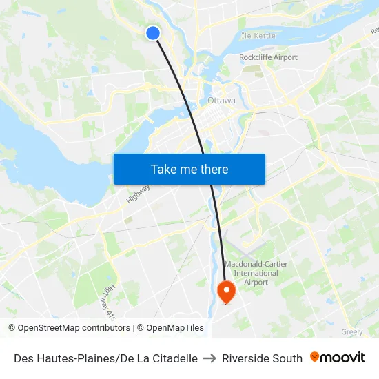Des Hautes-Plaines/De La Citadelle to Riverside South map