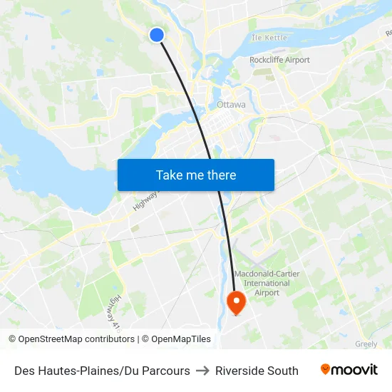 Des Hautes-Plaines/Du Parcours to Riverside South map