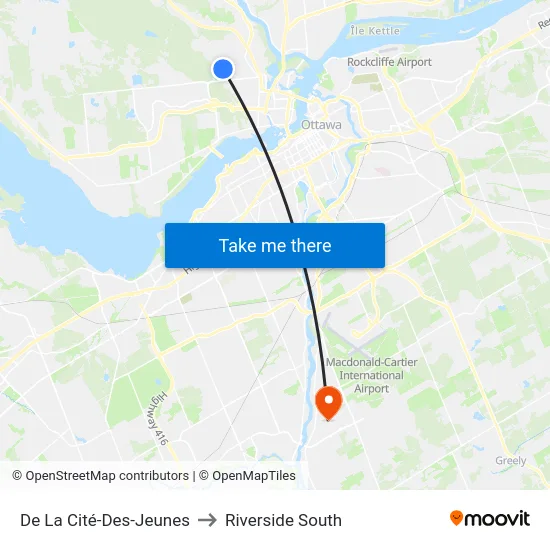 De La Cité-Des-Jeunes to Riverside South map