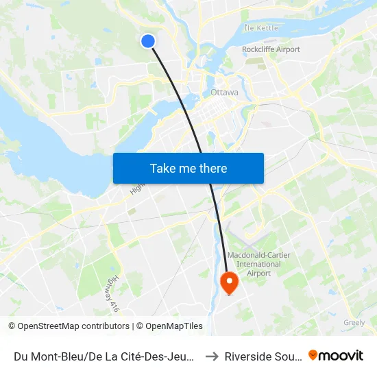 Du Mont-Bleu/De La Cité-Des-Jeunes to Riverside South map