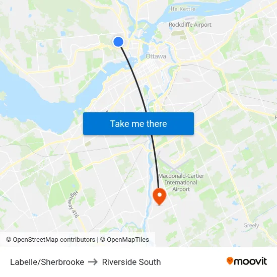 Labelle/Sherbrooke to Riverside South map