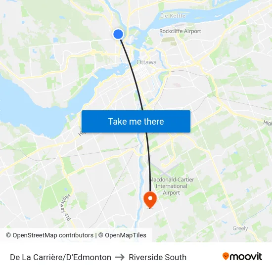 De La Carrière/D'Edmonton to Riverside South map