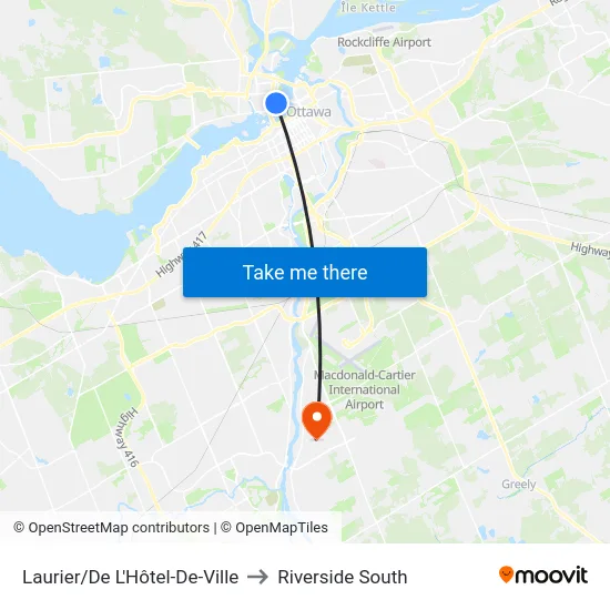 Laurier/De L'Hôtel-De-Ville to Riverside South map