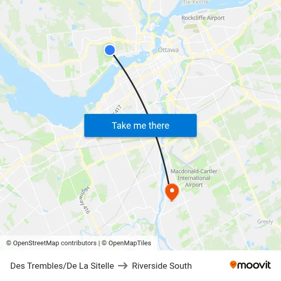 Des Trembles/De La Sitelle to Riverside South map