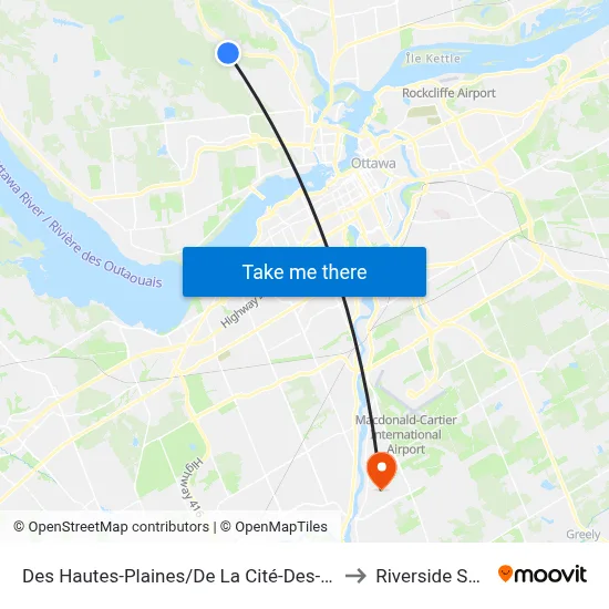 Des Hautes-Plaines/De La Cité-Des-Jeunes to Riverside South map