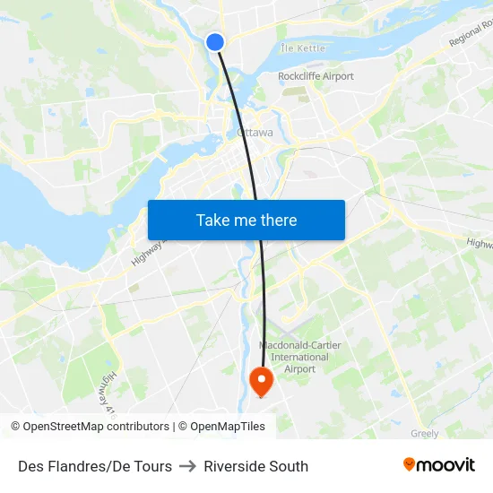 Des Flandres/De Tours to Riverside South map