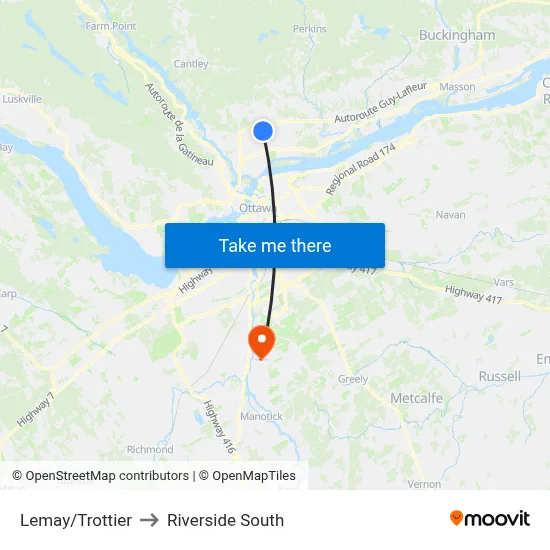 Lemay/Trottier to Riverside South map