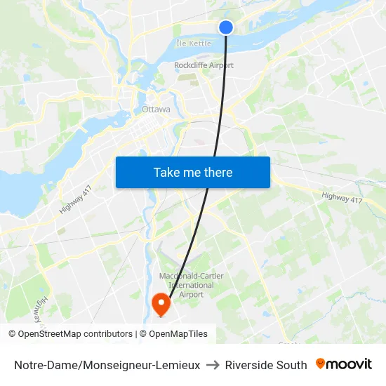 Notre-Dame/Monseigneur-Lemieux to Riverside South map