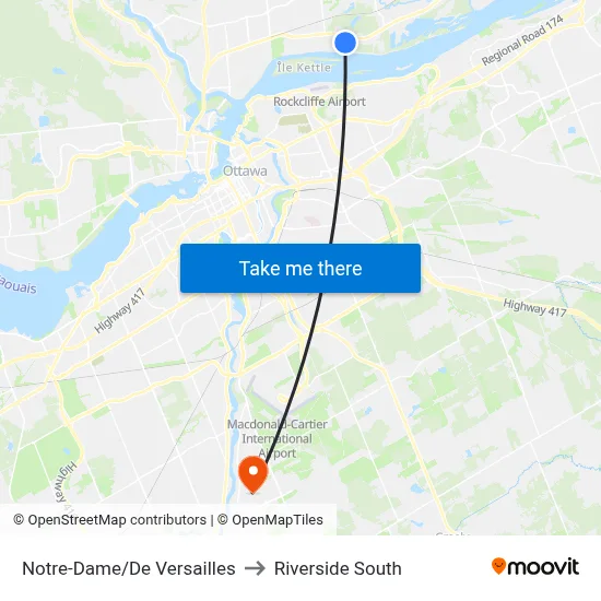 Notre-Dame/De Versailles to Riverside South map