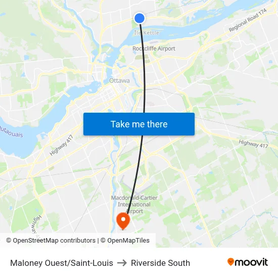Maloney Ouest/Saint-Louis to Riverside South map