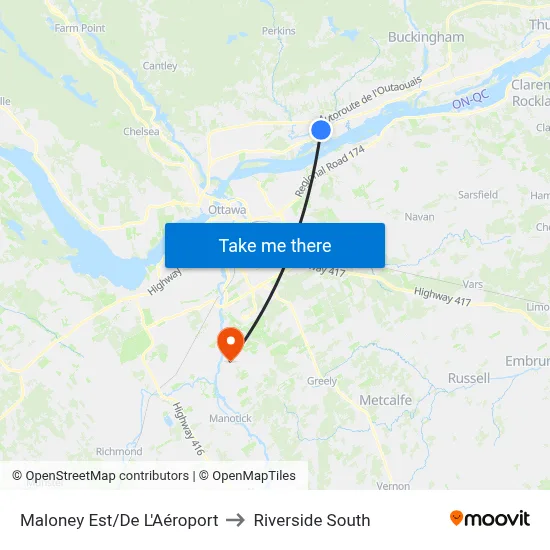 Maloney Est/De L'Aéroport to Riverside South map