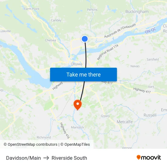 Davidson/Main to Riverside South map