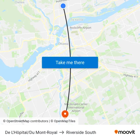 De L'Hôpital/Du Mont-Royal to Riverside South map
