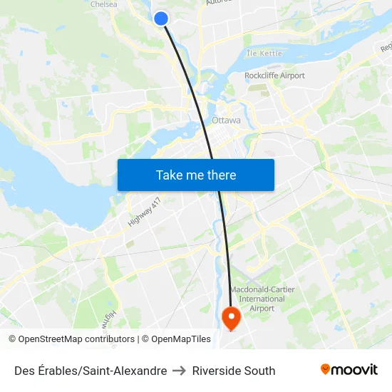 Des Érables/Saint-Alexandre to Riverside South map