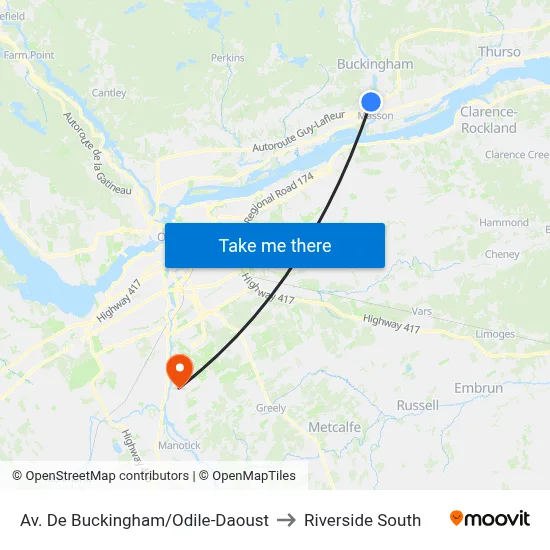 Av. De Buckingham/Odile-Daoust to Riverside South map