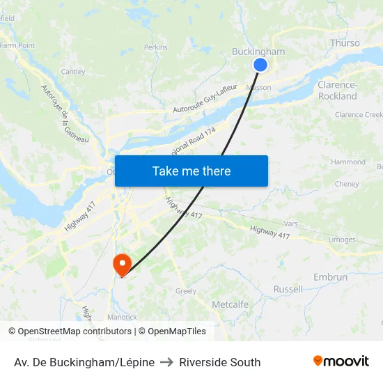Av. De Buckingham/Lépine to Riverside South map