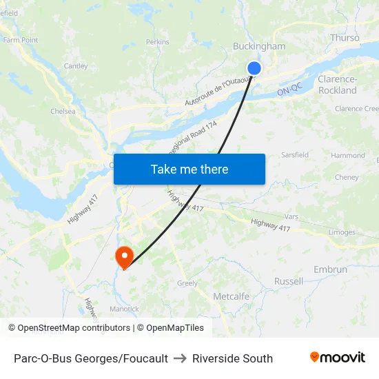 Parc-O-Bus Georges/Foucault to Riverside South map