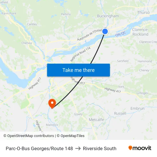 Parc-O-Bus Georges/Route 148 to Riverside South map