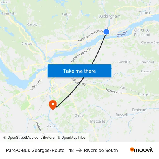 Parc-O-Bus Georges/Route 148 to Riverside South map