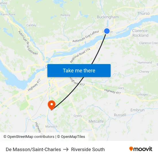 De Masson/Saint-Charles to Riverside South map