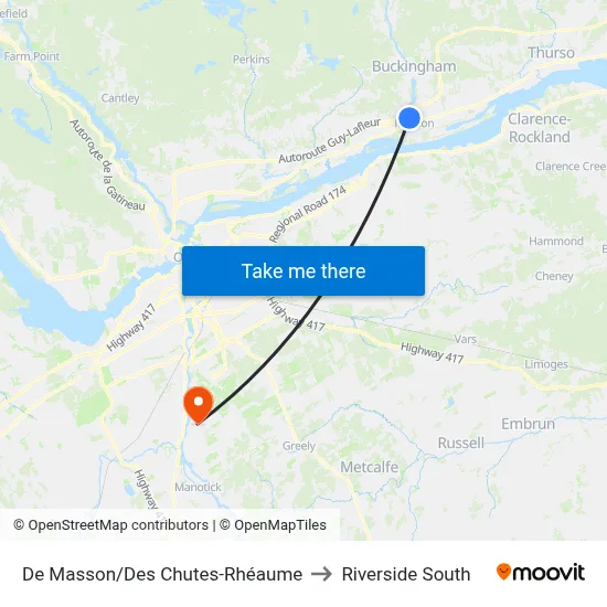 De Masson/Des Chutes-Rhéaume to Riverside South map