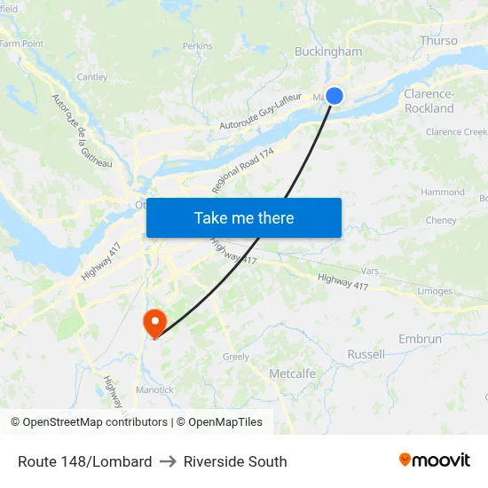 Route 148/Lombard to Riverside South map
