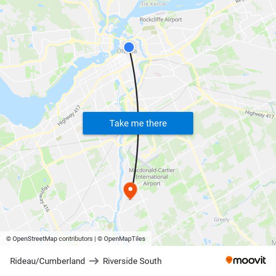 Rideau/Cumberland to Riverside South map