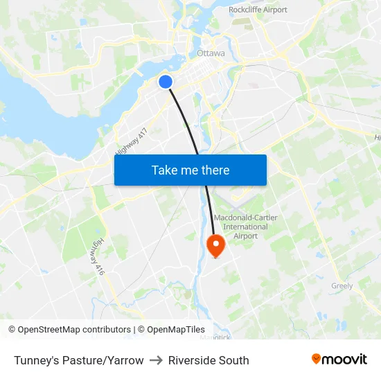 Tunney's Pasture/Yarrow to Riverside South map