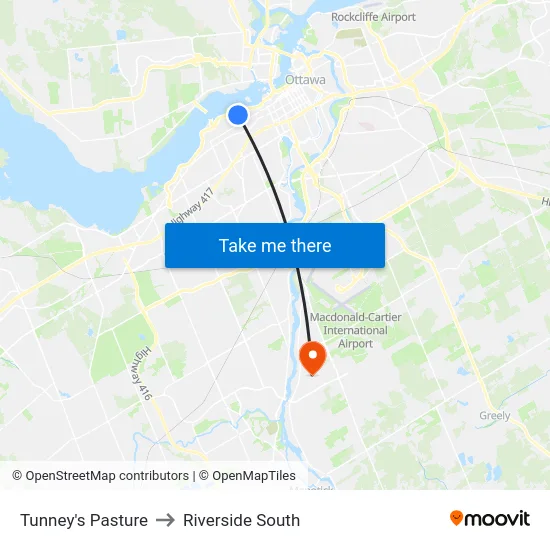 Tunney's Pasture to Riverside South map