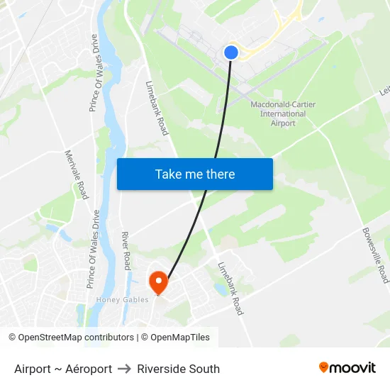 Airport ~ Aéroport to Riverside South map