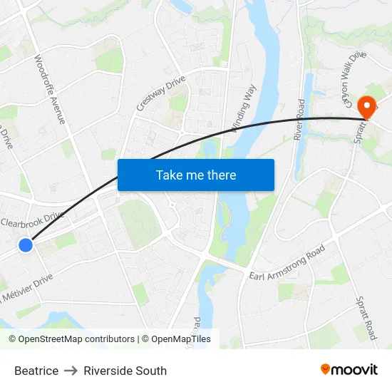 Beatrice to Riverside South map