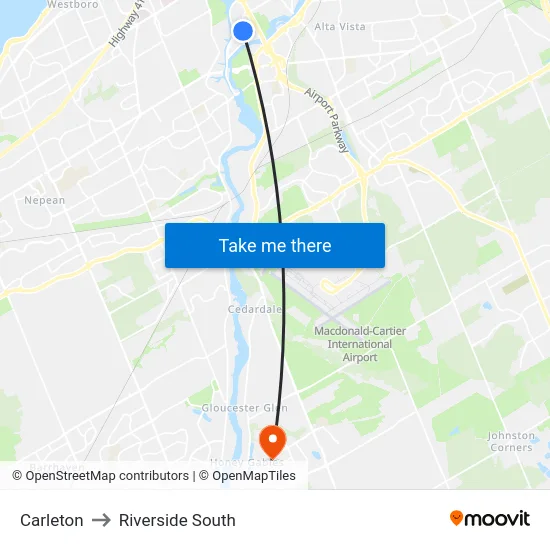 Carleton to Riverside South map