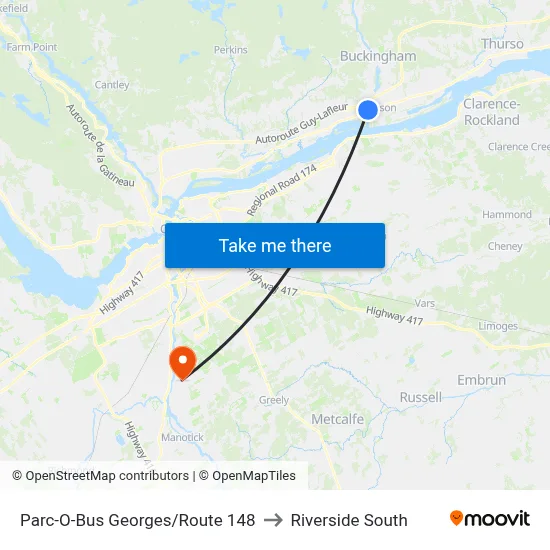 Parc-O-Bus Georges/Route 148 to Riverside South map