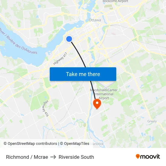 Richmond / Mcrae to Riverside South map