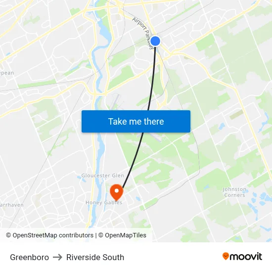 Greenboro to Riverside South map