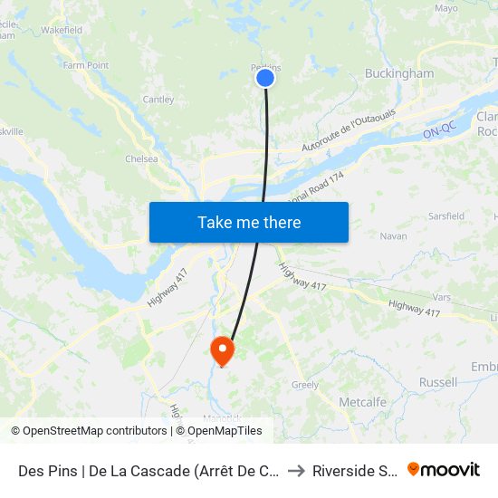 Des Pins | De La Cascade (Arrêt De Courtoisie) to Riverside South map