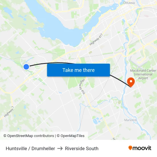 Huntsville / Drumheller to Riverside South map