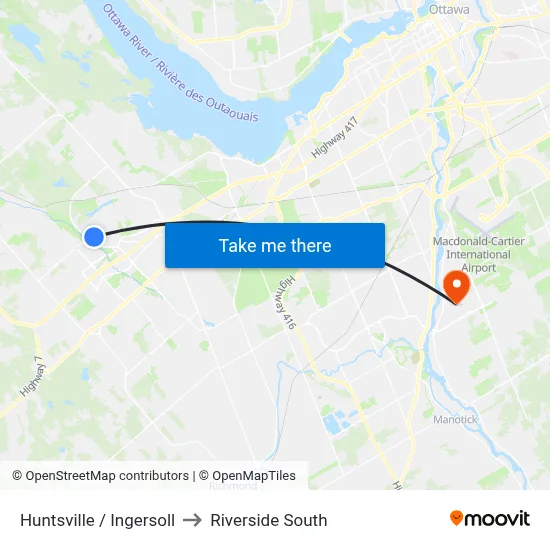 Huntsville / Ingersoll to Riverside South map