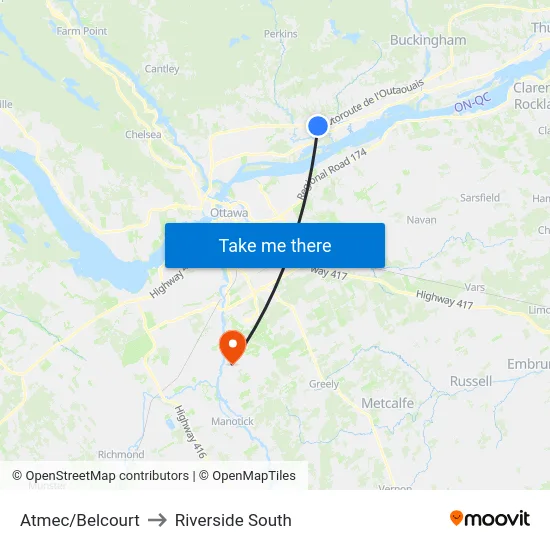Atmec/Belcourt to Riverside South map