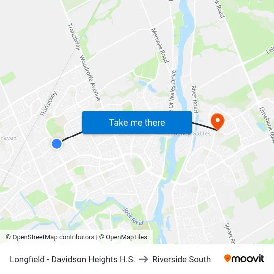 Longfield - Davidson Heights H.S. to Riverside South map
